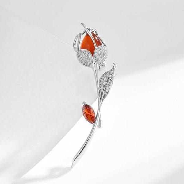 Kukkaeläinrhinestone-rintakoru naisille ja tytöille, rintaneula, hääasusteet, rintaneulakoru, lahja vaimolle äidille Red Tulip