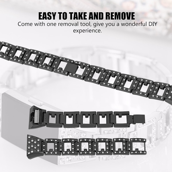 Metal Justerbar Rem til Fitbit Charge 2 med Rhinestone-rem i Sort