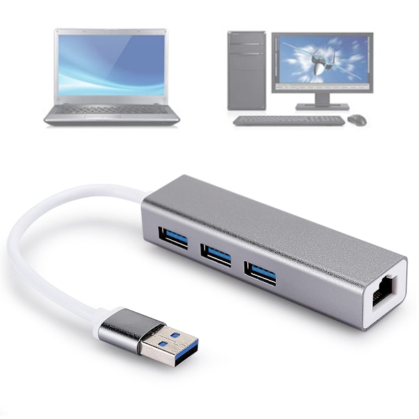 DM HE83 Alumiiniseos Langallinen Verkkokortti 100M USB 3.0 HUB-sovitin USB-RJ45