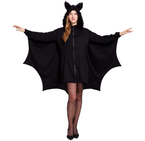 Kvinde Sort Bat Zip Hoodie Halloween Kostumer til Voksne - Medium
