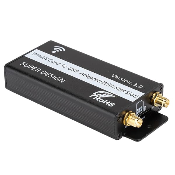 M.2 KEY B - USB 3.0 -sovitinkortti SIM-korttipaikalla ja kotelolla WWAN/4G LTE -moduulille