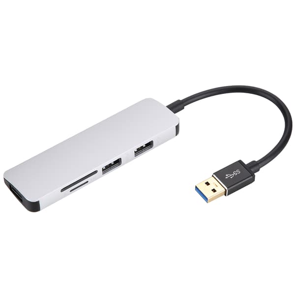 USB3.0 til USB3.0*3 Splitter Adapter 5Gbps 3.0 Splitter Adapter Konverter TF/SD Konverter Sølv