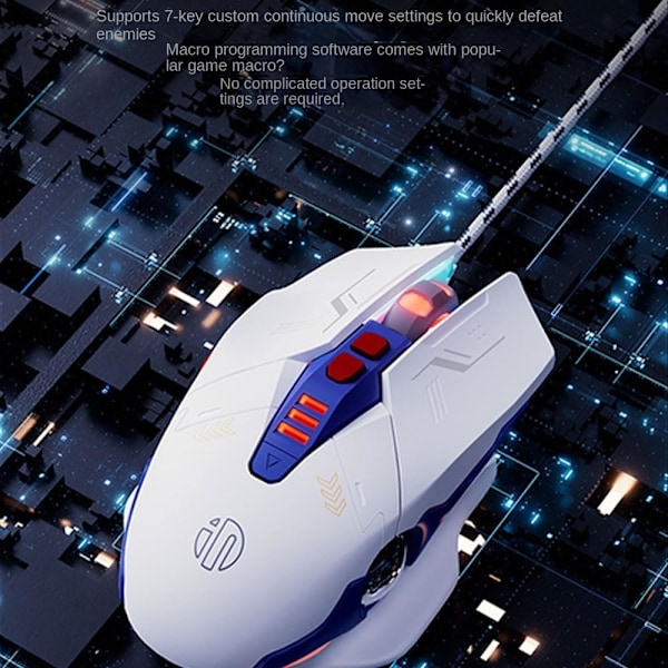 Ledningsforbundet Gaming Mus Computermus Mekanisk Åndedrætsfarvet Lys med Lyd 7 Taster USB Flettet Reb 4 Hastighed DPI Ergonomi PC Laptop Mecha Hvid