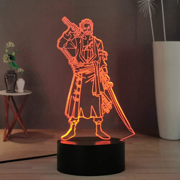 Anime Roronoa Zoro 3D nattlampe, Manga figur Luffy Zoro berøringslampe ved siden av sengen 16 farger soverom LED nattlampe, Anime Luffy 3D skrivebordslampe for barn