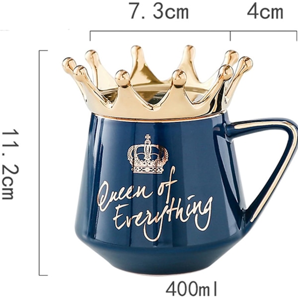 Dronning af Alt Krus med Låg Sød Krus Gave med Krone Mørkeblå Kaffe Krus med Ske & Underkop Fødselsdagsgave til Kvinder Piger Mor Ven Blue
