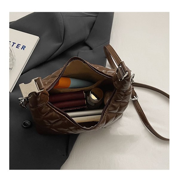 Pendlerhåndtaske broderi diamantgitter enkelt skulder crossbody taske tekstur stor kapacitet taske kvinde