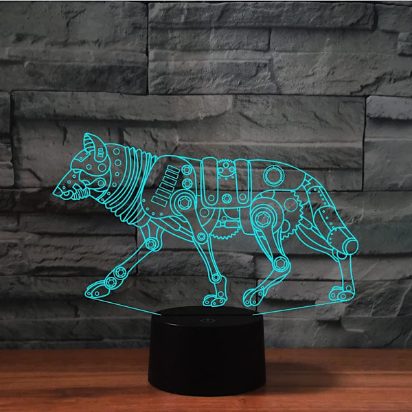 3D Robot Hund Fjärrkontroll 16 Färger Nattlampor Illusion Akryl LED Bord Sänglampa Barn Sovrum Skrivbords Dekoration Födelsedagspresenter Leksak för Barn