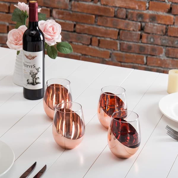 MyGift Moderne Accent Stemless Vinglas Sæt, Rødvinglas Sæt af 4 Copper