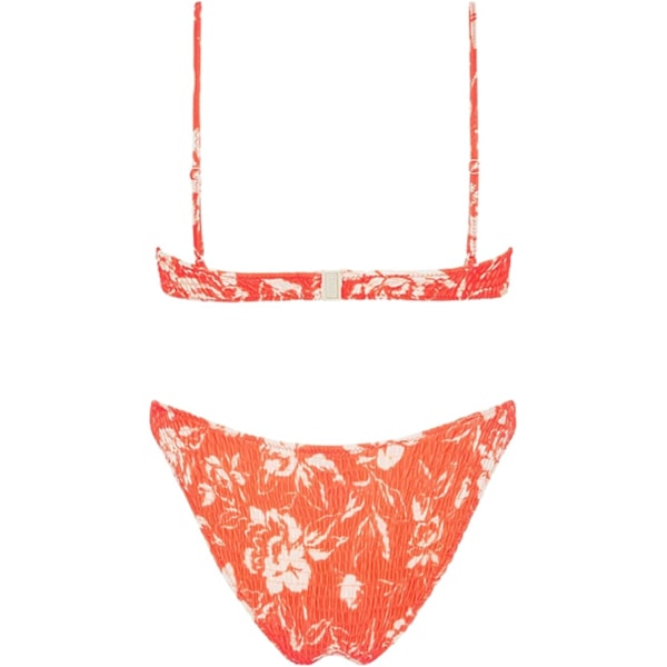 WJSM Damtriangel Bikini Smokad Texturerad Scoop Volang Tryckt Ruchad Elastisk Baddräkt Tvådelad Baddräkt Red M