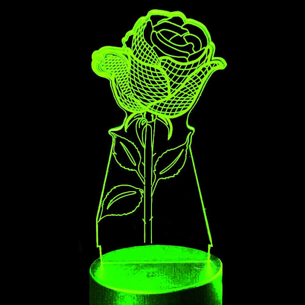 3D Rose Blomst Nattelykt Bordskrive Optisk Illusjon Lamper 7 Farge Skiftende Lys LED Bordlampe Jul Hjem Kjærlighet Bursdag Barn Dekor Leke Gave