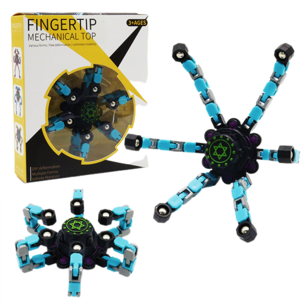 Fidget Spinner - Sejt design - Fidgetlegetøj - Kreativt transformerbart fingerspidsgyro - Spinner mech - Kædeleje - Sjovt dekompressionslegetøj - Anti-angst (Blå)