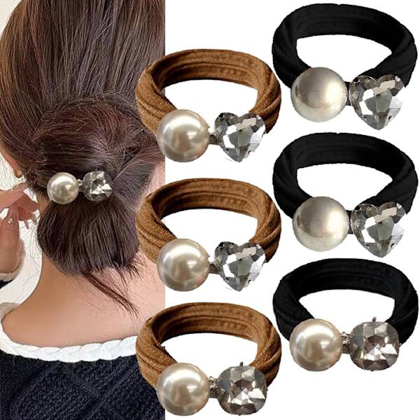 6 stk. Perle Hårbånd Hvid Perle Hår Scrunchies til Kvinder Perle Hestehale Holder Hår Reb Enkelt Perle Elastisk Hårbånd Perle Hår Tilbehør
