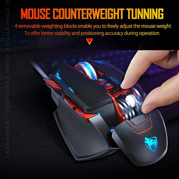 Spelmus Trådbunden [3200 DPI] [Programmerbar] [Andningsljus] Ergonomisk Spel USB Datormöss RGB Gamer Desktop Laptop PC Spelmus, 8 Knappar