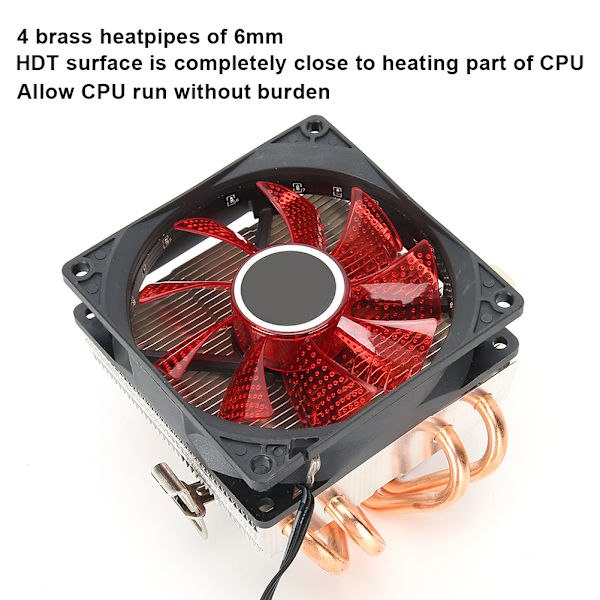 CPU-kylare Radiator Down-Shot 4 mässingsvärmeledare Färgglad allmän fläkt (3-stifts med ljus) Röd