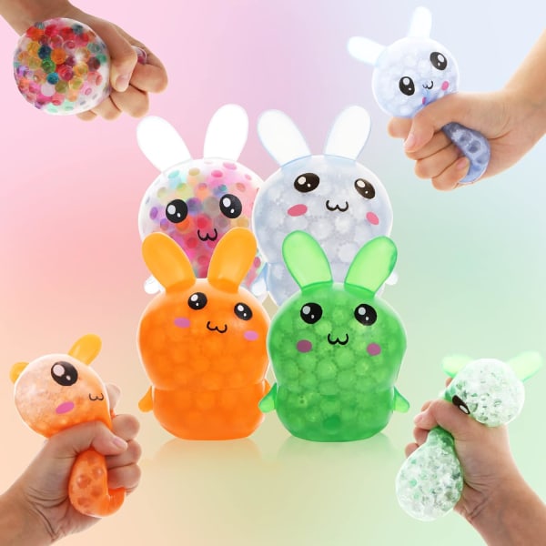 4 Pack Squishy Easter Bunny Stress Balls Toy for Kids Adults, Stress Relief Fidget Balls Filled with Water Beads to Relax, Easter Party Favor Gifts