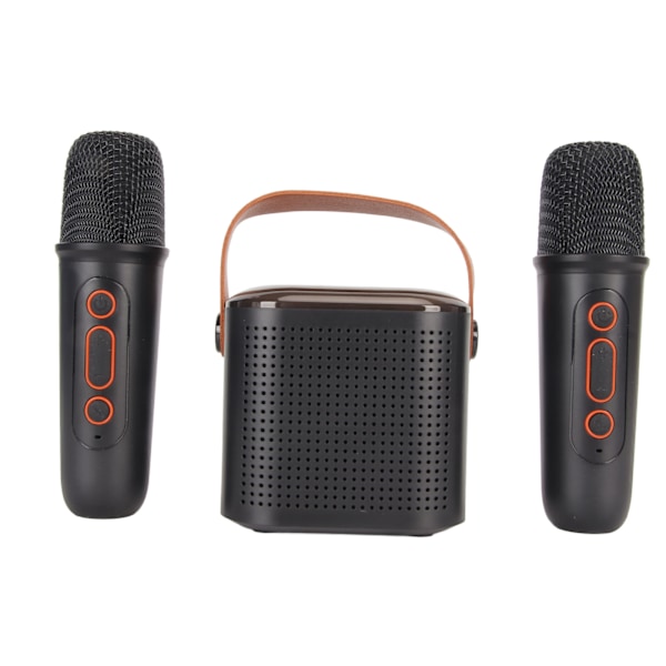 Mini Karaoke Maskine Stereo Bærbar RGB Lys Bluetooth Højttaler med 2 Trådløse Mikrofoner til Hjemmefest Sort