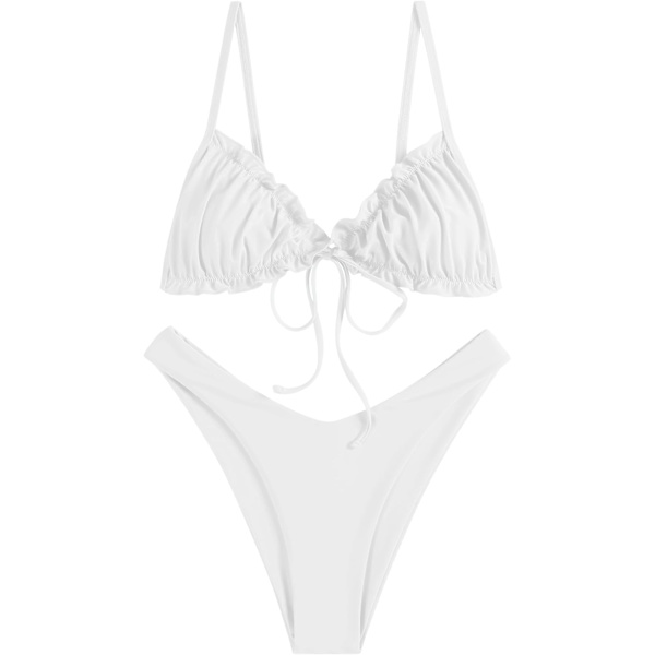 WJSM Naisten kolmiobikinit, kukkakuvioiset röyhelöt, solmittava bikinit, kaksiosainen uimapuku B-white XL