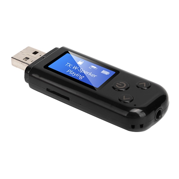 USB Bluetooth 5.0 Adapter Bluetooth Audio Receiver Transmitter med LCD-skjerm 3,5 mm AUX Svart