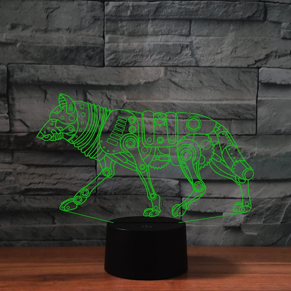 3D Robot Hund Fjärrkontroll 16 Färger Nattlampor Illusion Akryl LED Bord Sänglampa Barn Sovrum Skrivbords Dekoration Födelsedagspresenter Leksak för Barn