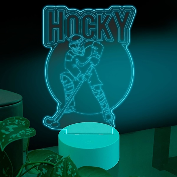 Game 3D Led Table Lamp, Hockey Sticks Sport Match Athlete Team Art, Optical Illusion Acrylic Glass Plate