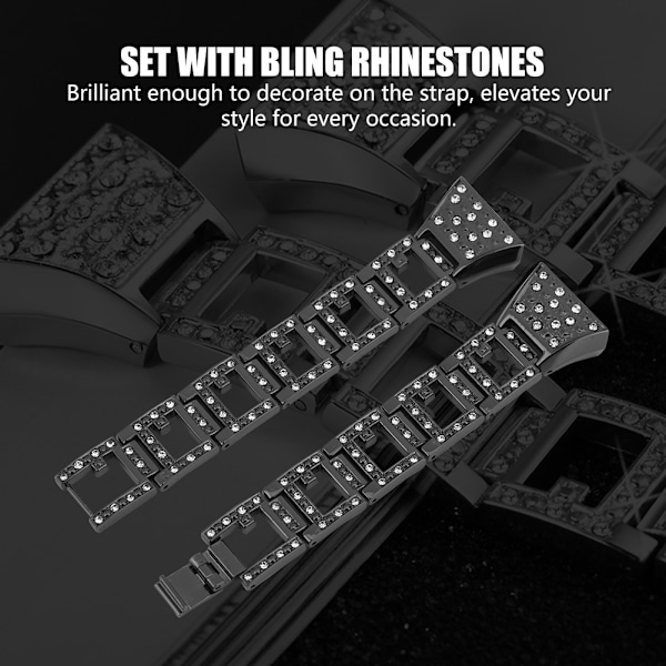 Metall Justerbart Klockarmband Ersättning med Rhinestones Rem för Fitbit Charge 2 Svart