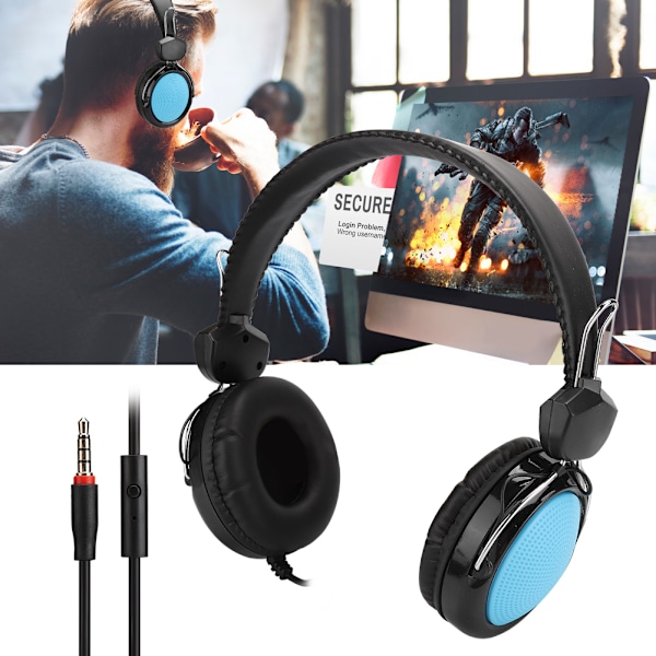 T420 3,5 mm huvudmonterat spelheadset med mikrofon för internetkafédatortillbehörBlå