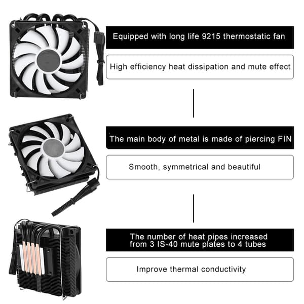 For ID-COOLING IS-40 V3 Lav Støy CPU Kjøler CPU Vifte CPU Kjøling For Intel LGA115X & AMD