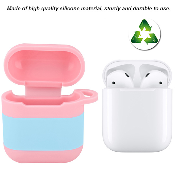 Bärbar Silikon Bluetooth Hörlurar Hörlurar Förvaringsväska för AirPods (Rosa + Blå)