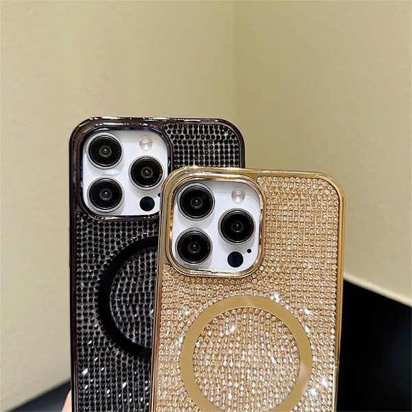 För iPhone16pro Skal, [Kompatibel med MagSafe] Glitter Kristall Diamant Rhinestone Glittrande Stötfångare Kameralinsskydd Mjukt Silver