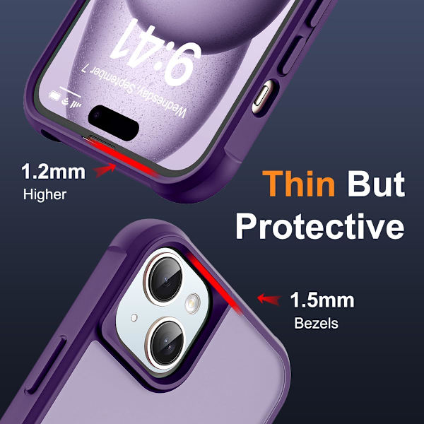 Kompatibel med iPhone 15 Plus Deksel med Usynlig Magnetisk O-Ring Stativ Gjennomsiktig Kompatibel med Mag-Safe Godt Grep Føles bra Purple