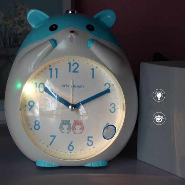 SAYTAY Vækkeure til soveværelser, tegneserievækkeur Hamster vækkeur natlys, studerende børns hjem dekoration skrivebordsuhr (blå)