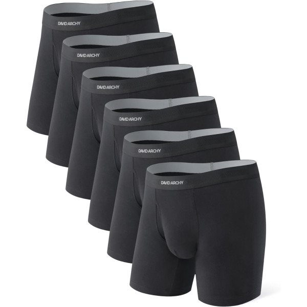 Mens Underwear ComfortSoft Fukttransporterande, Andningsbara Bomullsboxerkalsonger för Män 6-pack Black XL