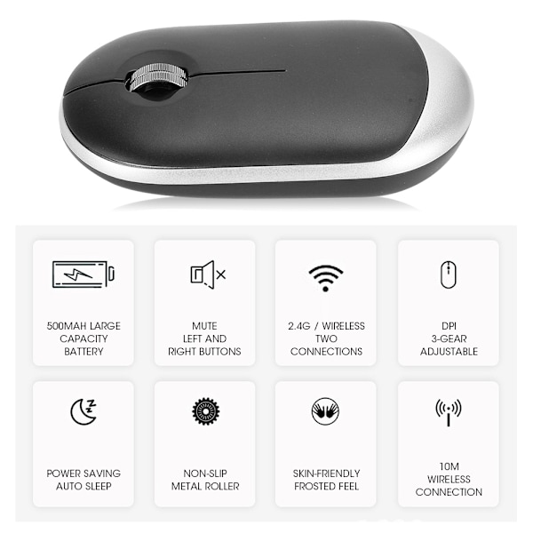 Trådløs mus Notatbok Kontormus Bluetooth Dual-modus Mute Oppladbar for ipadGrafittgrå