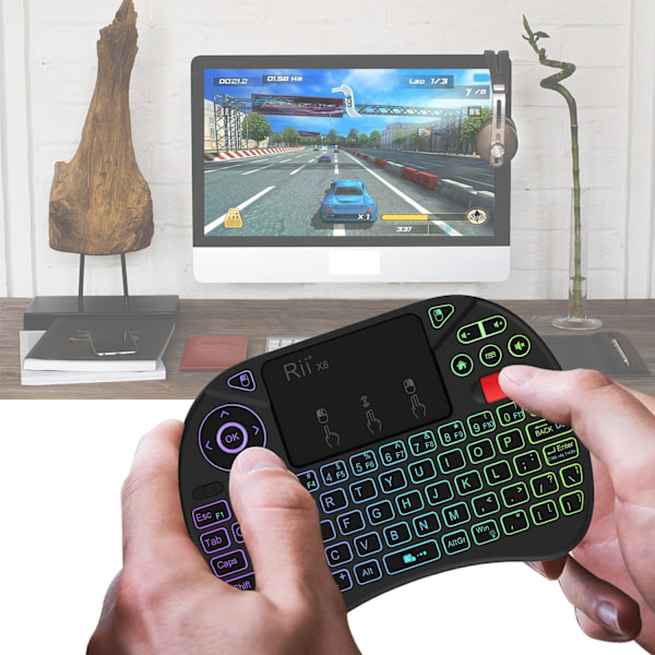 X8 Mini Tastatur, 2.4GHz Bærbar Trådløs Tastatur med Touchpad Mus, RGB Baggrundsbelysning, Genopladeligt Batteri til Android TV Box/Mac/PC/Nvidia Shield