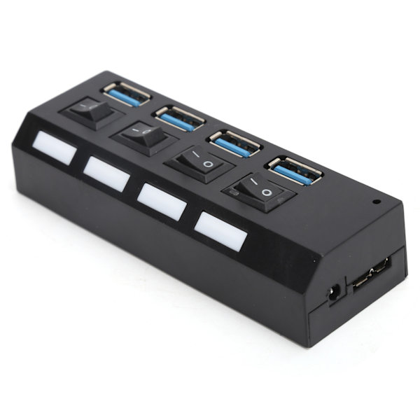 USB 3.0 Hub 4-Port Expander Date Hub med individuelle afbrydere til tastatur Bred spænding 100-240VEU-stik