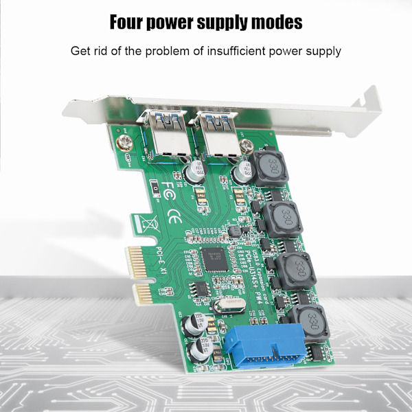 Skrivebordsdatamaskin PCI-E til USB 3.0+19pin 4 Strømforsyningsmoduser Utvidelsesadapter Riser-kort