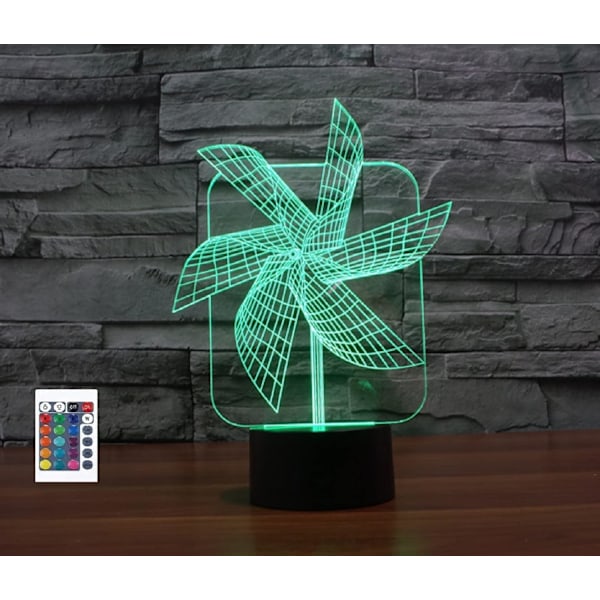 3D Vindmølle Fjernkontroll 16 Farger Nattelysbilder Illusions Akryl LED Bord Nattbord Lampe Skrivebord Dekor Bursdagsgaver