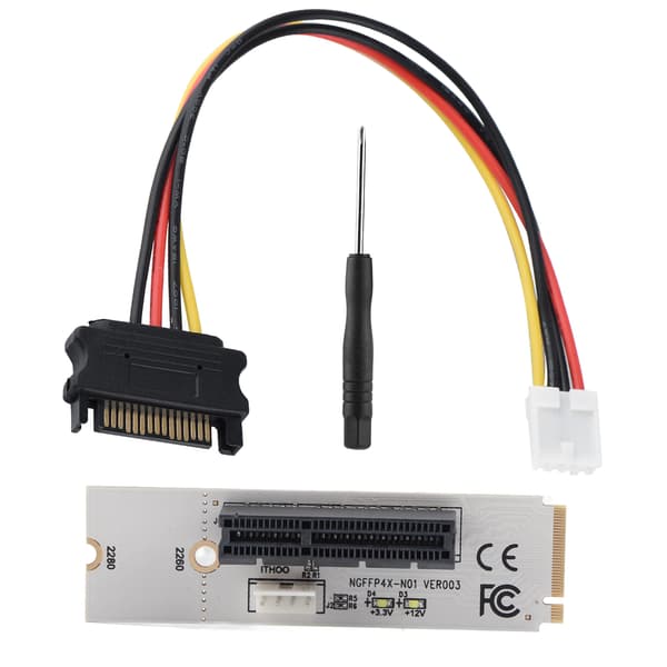 NGFF M.2 Key M till PCI-E Express 4X Riser-kort Adapter med LED-spänningsindikator SATA-strömkabel