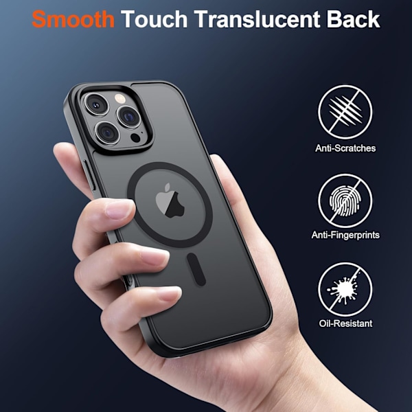 Magnetisk iPhone 16 Pro Cover (Kompatibelt med MagSafe) (Militærklasse dr0p Beskyttelse) Slankt Gennemskinneligt Mat sh0cksikkert med A Black