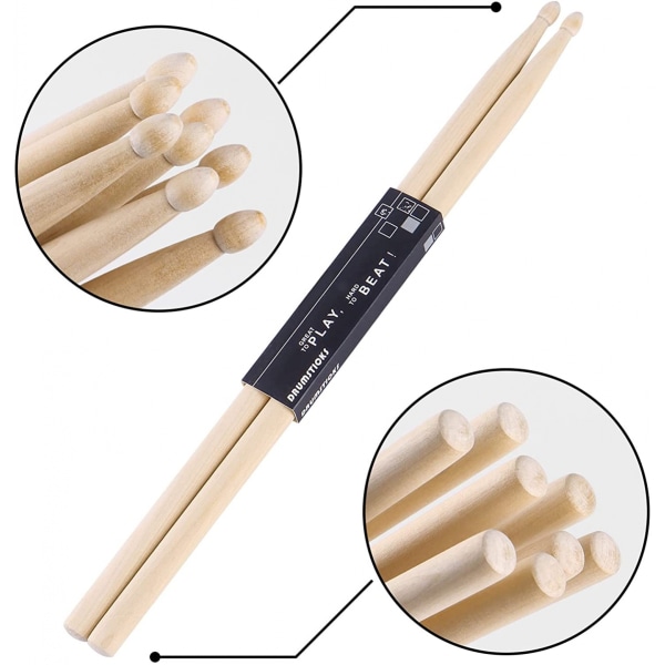 6 paria rumpukapuloita 5A Classic Maple Wood Drumsticks Wood Tip Drumstick aikuisille lapsille ja aloittelijoille