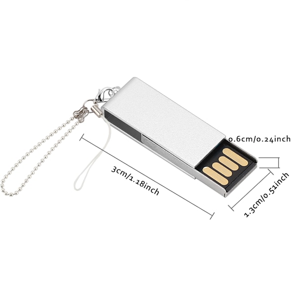 16G Mini sinklegering bærbar USB-disk med kjede for Windows Vista/7/10/Mac sølv