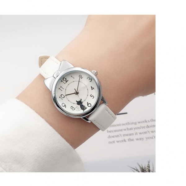 Jenteklokke Katt Flerfarget Kvarts Klokker for Jente Armbåndsur Rosett Klokker Fargerike Student Klokker for Jenter (Farge: Sølv-Hvit)