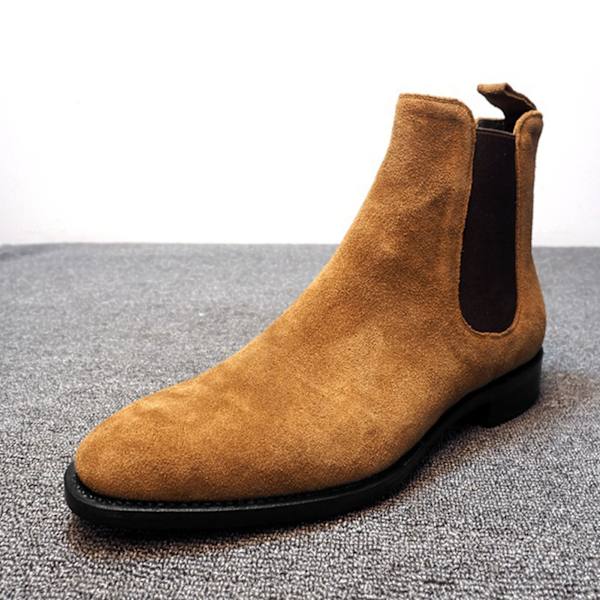 Man Suede Boots Lesiure PU Läder Ankel Boots Bekväma Slipless Låg Top Casual Skor Gul 42 (260mm / 10.2in)