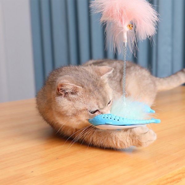 Killing Legetøj Spinning Yndig falsk fjer Sjov plastik skridsikker kat behandler legetøj Killing pladespiller Legetøj Genanvendelig