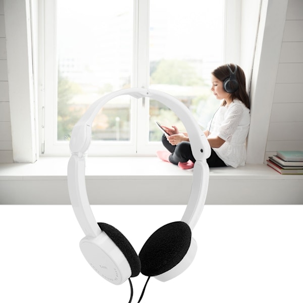 Foldbar kablet stereo headset for barn med mikrofon for smarttelefon nettbrett hvit