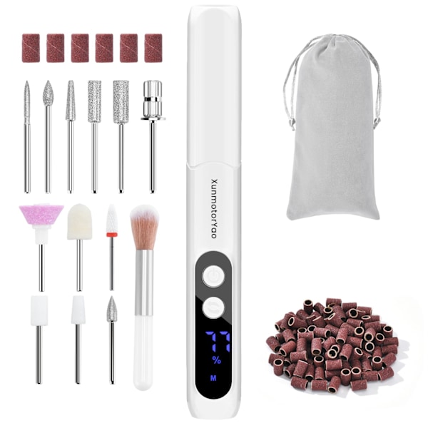Oppladbar Elektrisk Neglefilmaskin, Trådløs Profesjonell Neglefil med LED-display for Akryl Gel Dip Powder Negler, Efile P