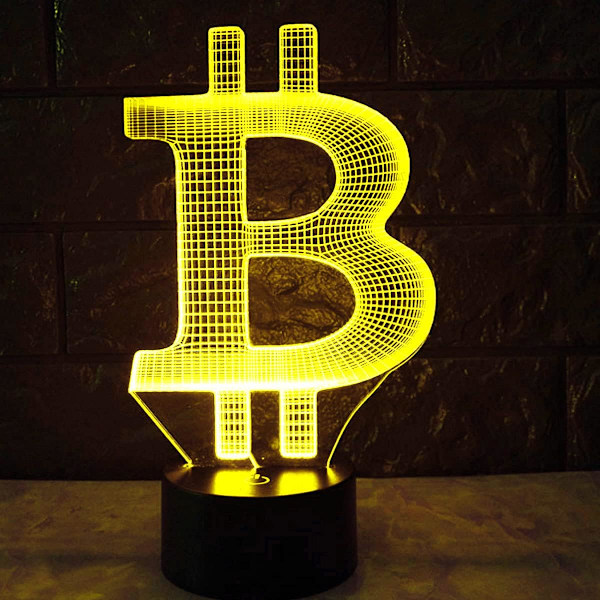 3D Bitcoin Natlampe Illusion 7 Farveskiftende Berøringskontakt Bordskrive Dekorationslamper Gave med Akryl Flad ABS Base USB Kabel Legetøj