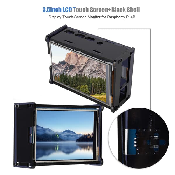 3,5 tommer 320x480 opløsning baggrundsbelyst LCD touchskærm med sort etui til Raspberry Pi 4B