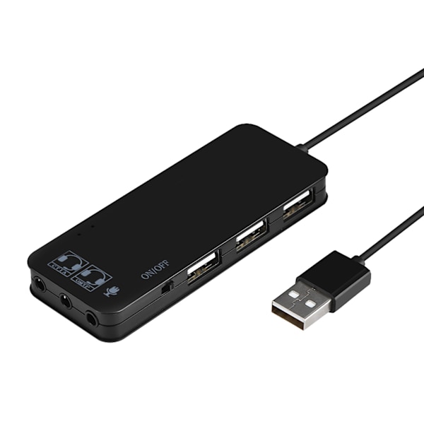 USB 2.0 Hub TIL 3 port USB 2.0 + Hovedtelefon  Mikrofon w 7.1CH Lydadapter Port Splitter Sort