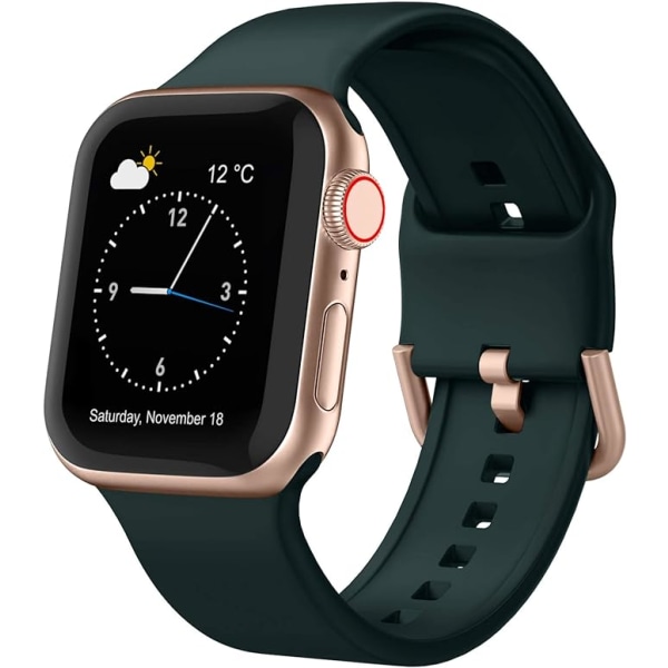 Apple Watch -rem i mjuk silikon Sportarmbandsersättningsrem, lämplig för hela serien av Iwatch（ Deep Green 38/40/41mm）